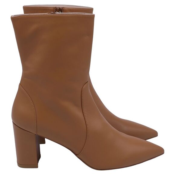 Stuart Weitzman Renegade Pointed-Toe Ankle Boots in Brown Leather